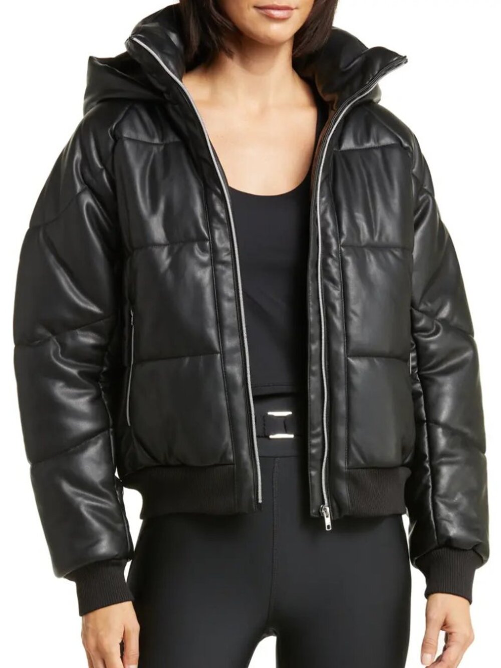 Alo Yoga Boss Faux Leather Black Puffer Coat Jacket